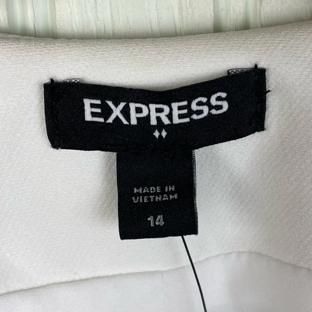 NEW Express Zip Pocket Cutaway Blazer Womens Size 14 Solid White Business Office